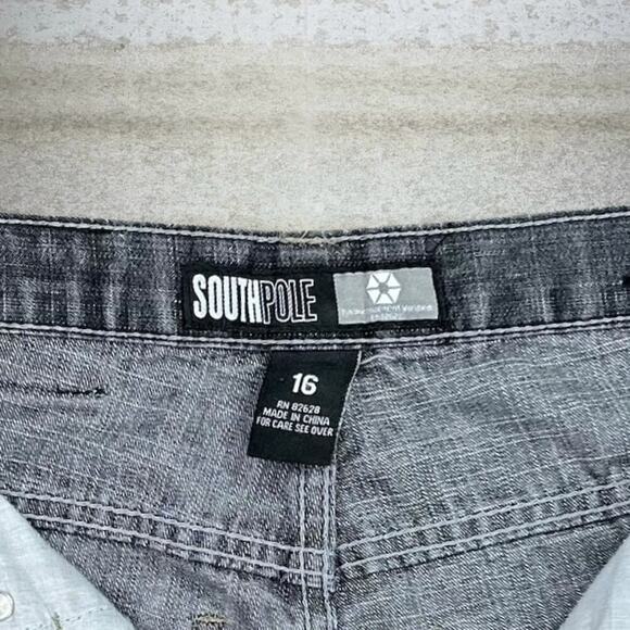 Vintage Y2K Southpole Skater Jean Shorts Youth 16 Baggy Wide Leg Black Wash - Picture 5 of 5